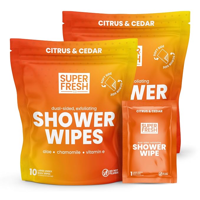Super Fresh Shower Wipes Large Citrus & Cedar Body Wipes by SuperFreshCo