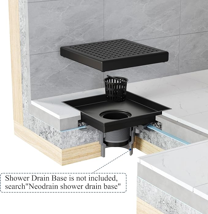 Neodrain 4 Inch Black Square Drain, 304 Stainless Steel Shower Drain Kits - Image 7