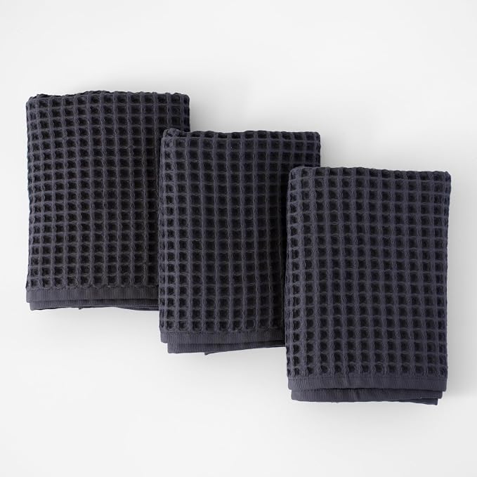 PÜSKÜL Organic Waffle Kitchen Towel 100% Turkish Cotton Set of 3 Dark Gray by P%C3%BCsk%C3%BClTextile