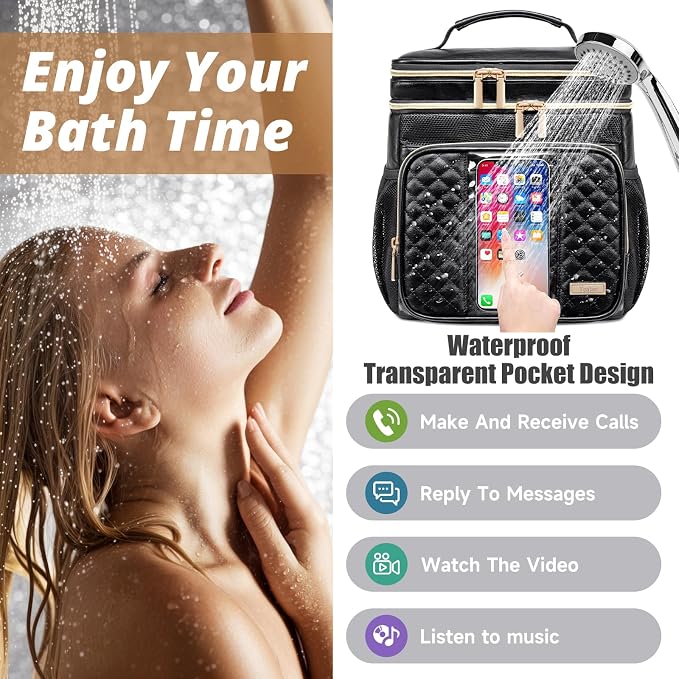 Large Leather Toiletry Bag for Women Men, Bathroom Bag, Water Resistant Shower - Image 3