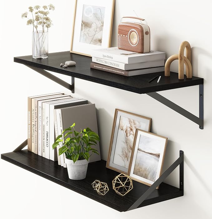 10 Inch Deep Floating Shelves, Rustic Wood Wall Shelves 30"W x 10"D, Deep by FunMemories
