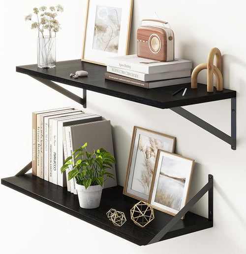 10 Inch Deep Floating Shelves, Rustic Wood Wall Shelves 30"W x 10"D, Deep by FunMemories