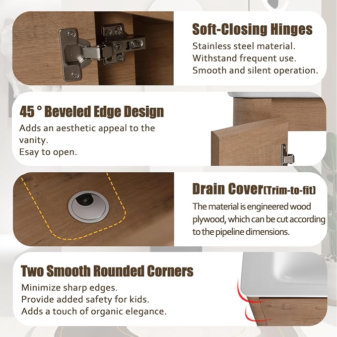 40 Inch Bathroom Vanity with Sink, Wooden Bathroom Cabinet with Soft Close Doors - Image 7
