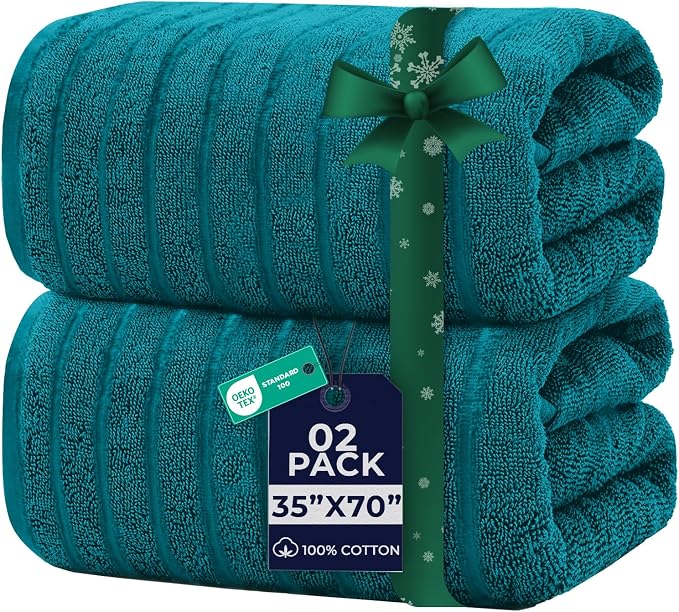 DAN RIVER Pack of 2 Bath Sheet 35x70 Inches, Premium Ribbed Oversized Towels by DanRiver
