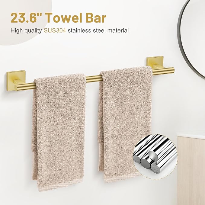 5 Pieces Brushed Gold Bathroom Hardware Set, SUS304 Stainless Steel Bathroom - Image 2