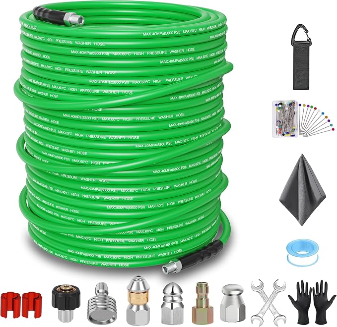 Sewer Jetter Kit for Pressure Washer 200FT – 5800PSI High-Pressure Drain Cleaner by ClearRush