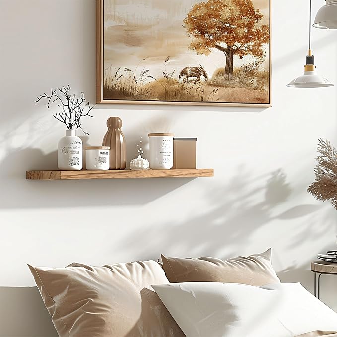 24 Inch Floating Shelves for Wall Rustic Light Wood Wall Shelves for Bedroom - Image 7