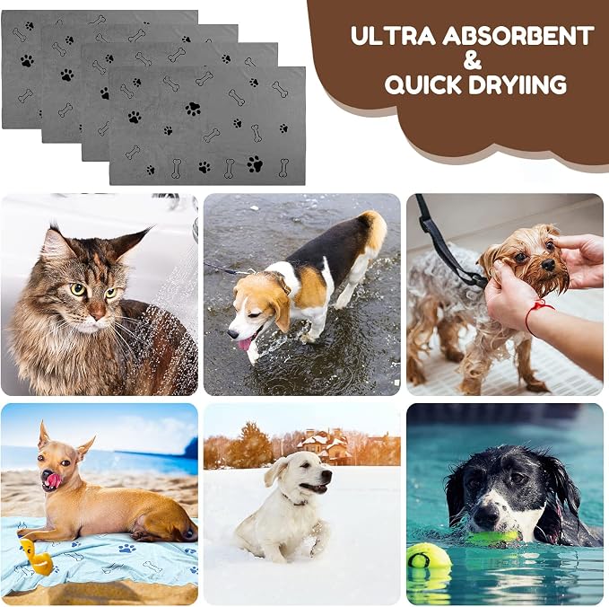 Chumia 4 Pcs Dog Towels for Drying Dog Puppy Bulk Microfiber Absorbent Paw - Image 5