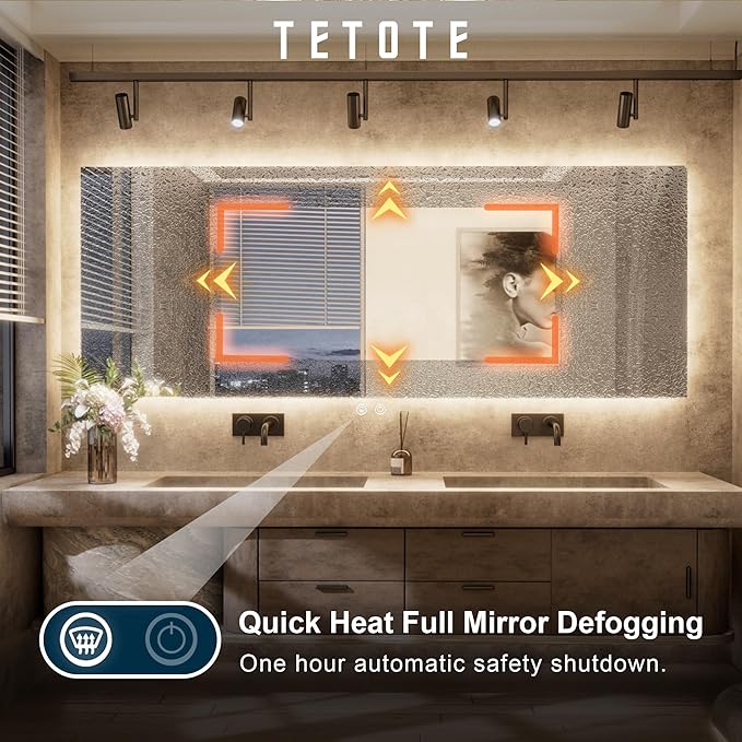 TETOTE 24 x 36 Inch LED Backlit Bathroom Mirror - Image 4