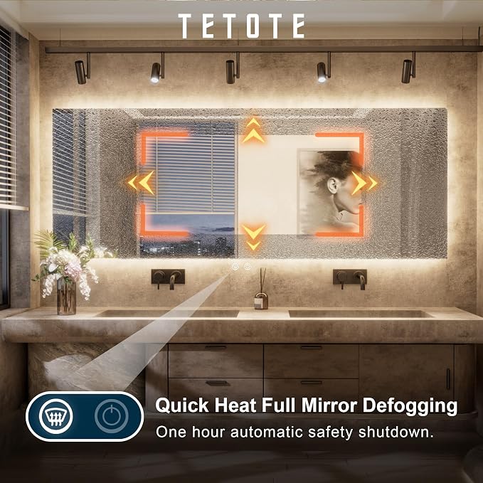 TETOTE 60 x 36 Inch LED Backlit Bathroom Mirror - Image 4