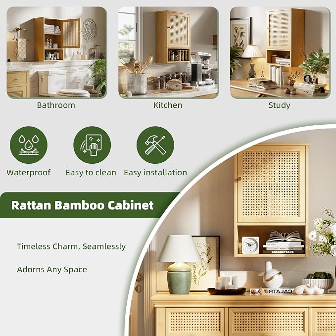 Bathroom Wall Cabinet, Bamboo Over-The-Toilet Storage Organizer - Image 8