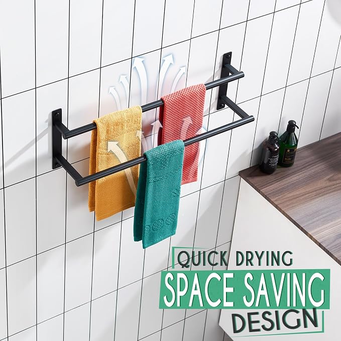 KOKOSIRI 24 Inch Double Towel Bar Bath Towel Racks Bathroom Towel Holder Towel - Image 4