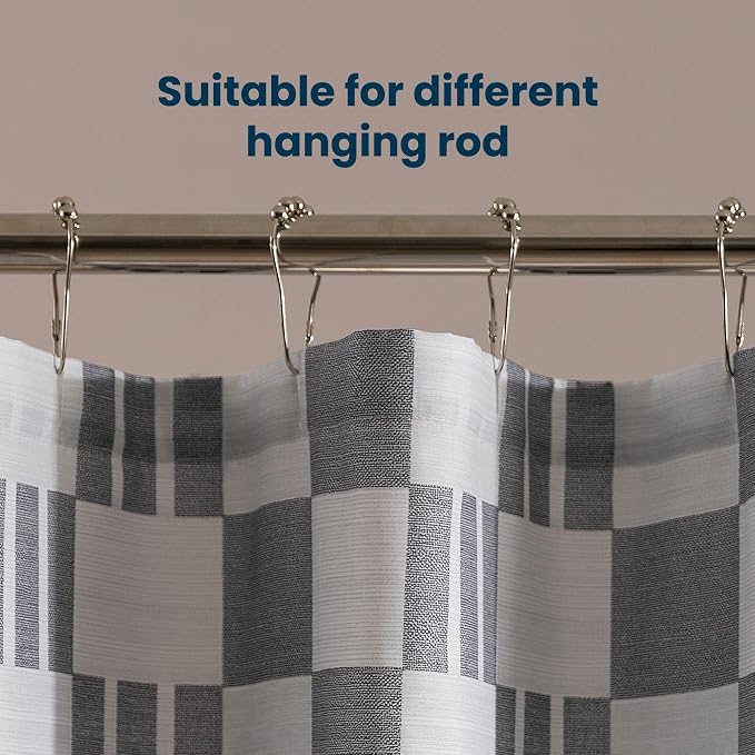 SLEEP ZONE Grey Checkered Shower Curtain Waterproof Curtains - Image 5