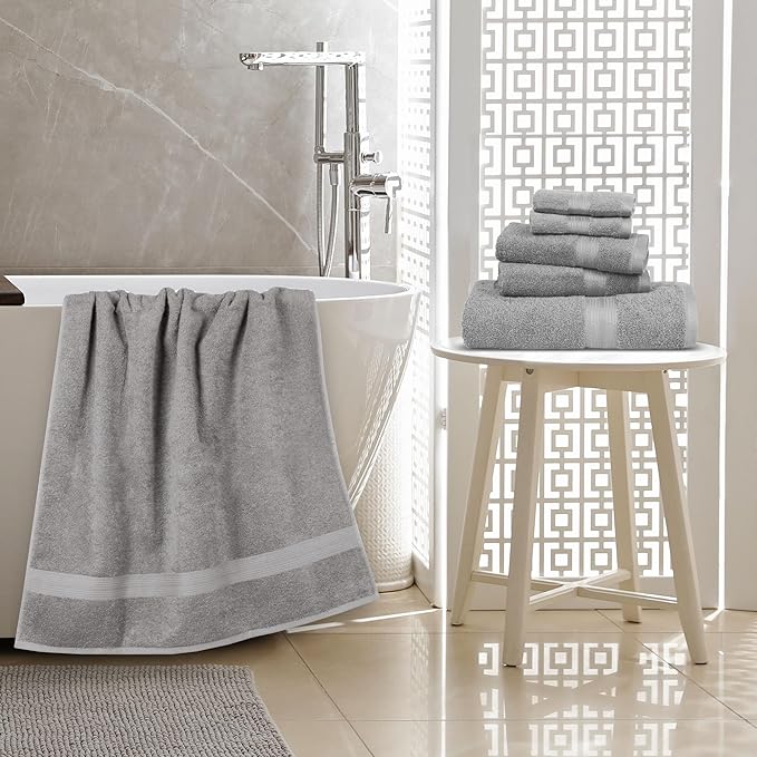 Amazon Basics 6 Piece Oversized Fade resistant Towel set, 100% Cotton towels - Image 9