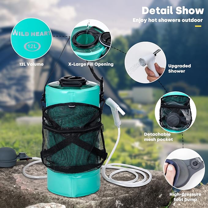 WILD HEART Camping Shower 22L/ 12L Portable Shower - Image 2