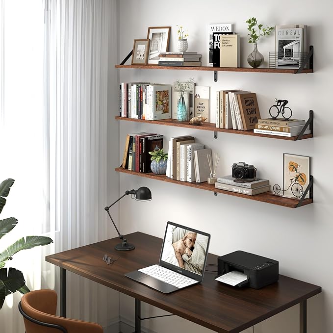 Heimlove 48 Inch Large Wall Bookshelves Set of 3, Wall Mounted Bookshelves - Image 5