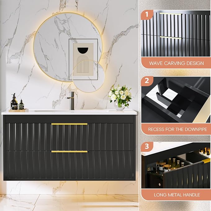 36" Bathroom Vanity with Sink, Floating Vanity Bathroom Sink Cabinet Wall Mount - Image 7