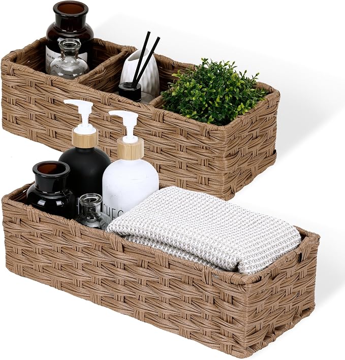 DULLEMELO Small Wicker Toilet Tank Basket Set of 2 Waterproof Bathroom Baskets by DULLEMELO