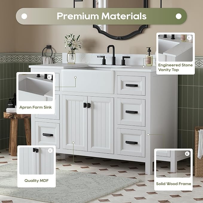48 Inch Bathroom Vanity with Apron Farm Sink, Single Sink Bathroom Vanity - Image 3