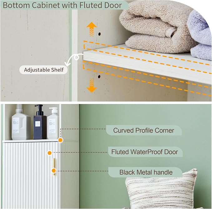 68" Tall Bathroom Storage Cabinet, Narrow Fluted Tower Cabinet - Image 5