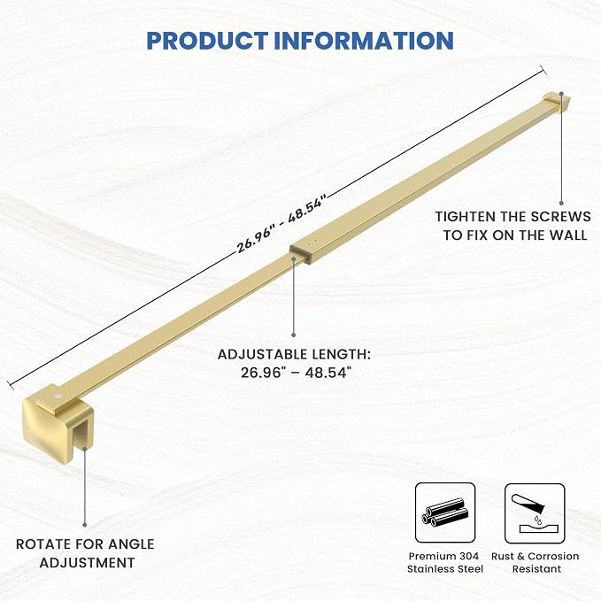 Shower Door Glass Support Bar, 26.96" to 48.54" Adjustable Stainless Steel - Image 4