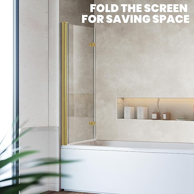 Bathtub Folding Shower Glass Door, Brushed Gold - Image 5