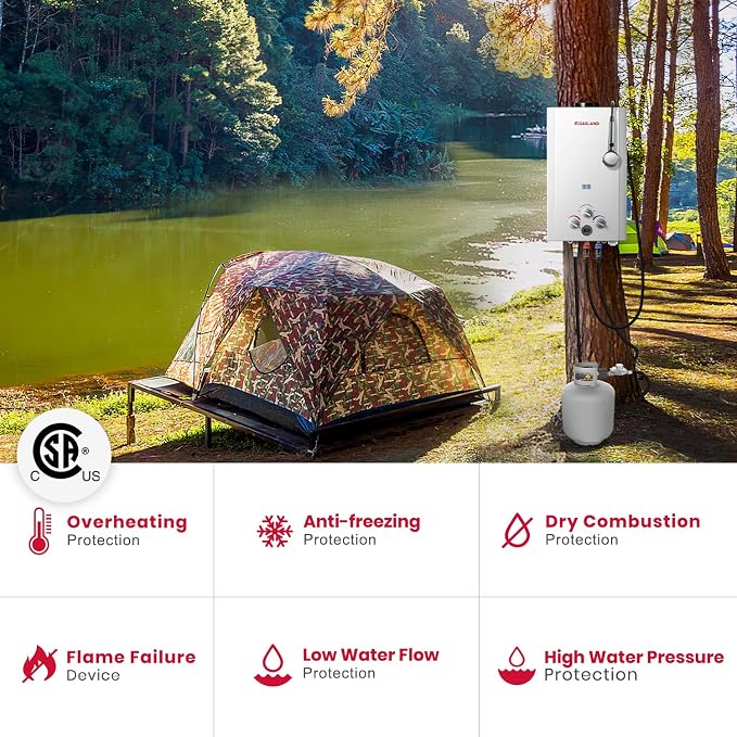 GASLAND BE264 Tankless Water Heater Propane 10L, 2.64GPM Outdoor Propane Shower - Image 5