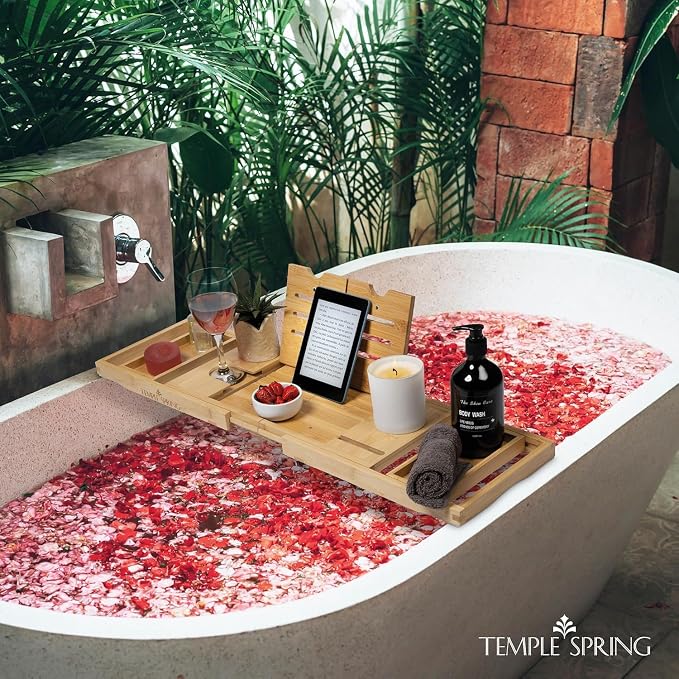 Temple Spring Foldable Bathtub Tray, Unique Design Selfcare Bathroom Caddy - Image 4