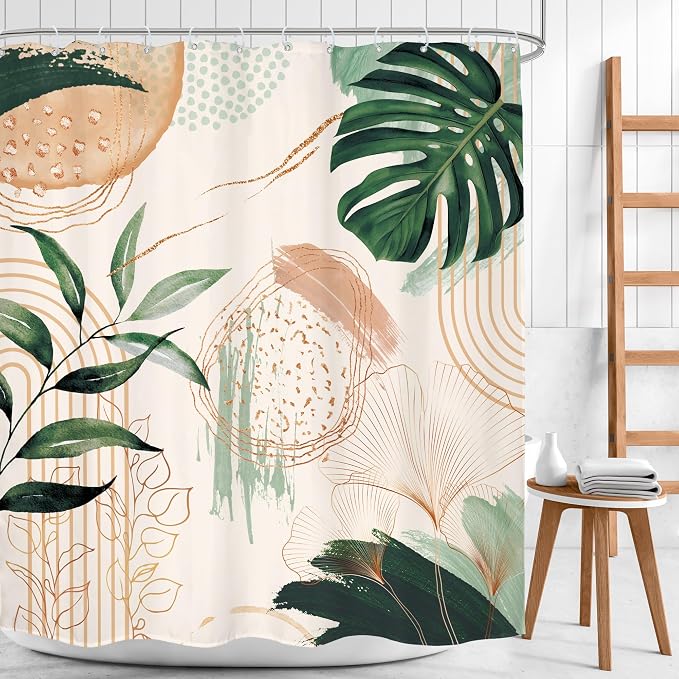 Boho Shower Curtain 60Wx72H Bohemian Modern Mid Century Abstract Sage Green - Image 2