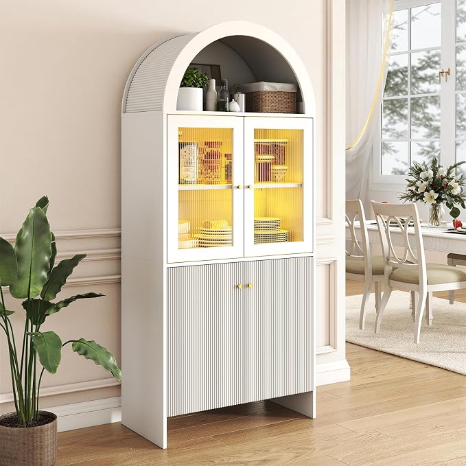 69" Tall Arched Kitchen Pantry Cabinet, 5-Tier Dome Cabinet by Zevemomo