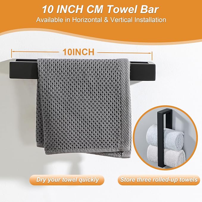 SAYAYO 6-Piece Bathroom Hardware Set Black, Includes 10 Inch Towel Bar - Image 4