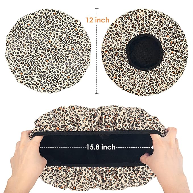 Auban Shower Cap, Shower Cap for Women Terry Cloth Lined EVA Exterior Reusable - Image 3
