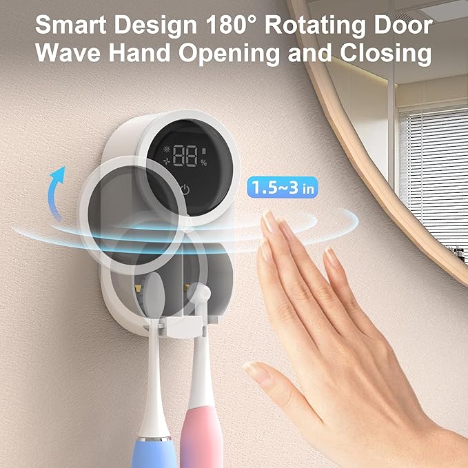 Toothbrush Holder and Cleaner for Bathroom Light Cleaning Fan Drying Round in - Image 4