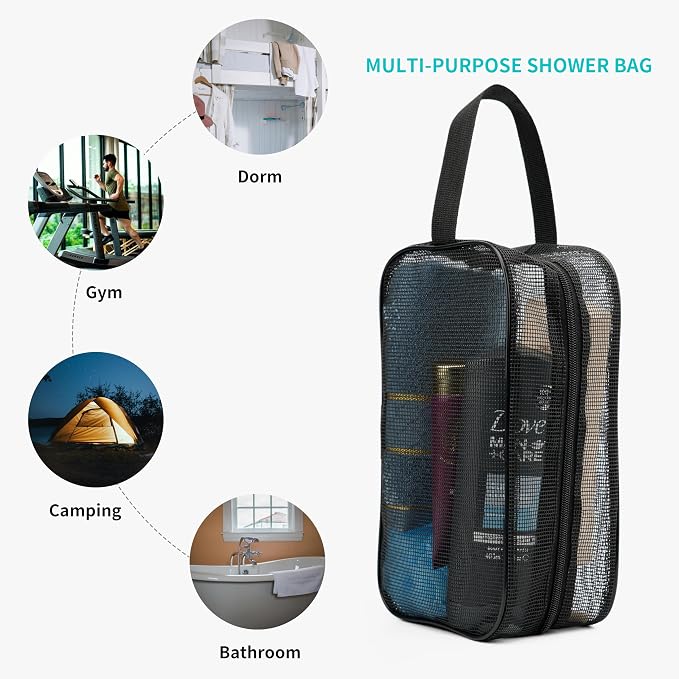 Mesh Shower Caddy Bag for Bathroom Gym Camping Portable Travel Mesh Toiletry - Image 4