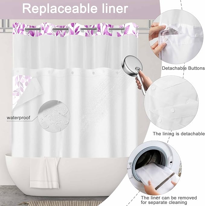 No Hook Shower Curtain and Liner Set, Bath Curtain Sets - Image 3