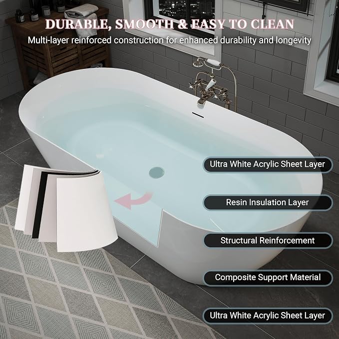 ABRUZZO 63" Acrylic Freestanding Bathtub - Image 6