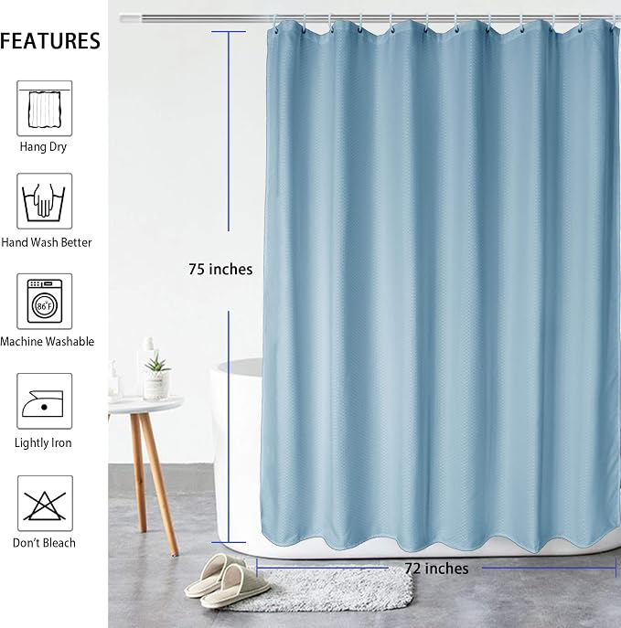 AooHome Extra Long 75 Inch Shower Curtain, Fabric Bathroom Curtain Waffle Weave - Image 3