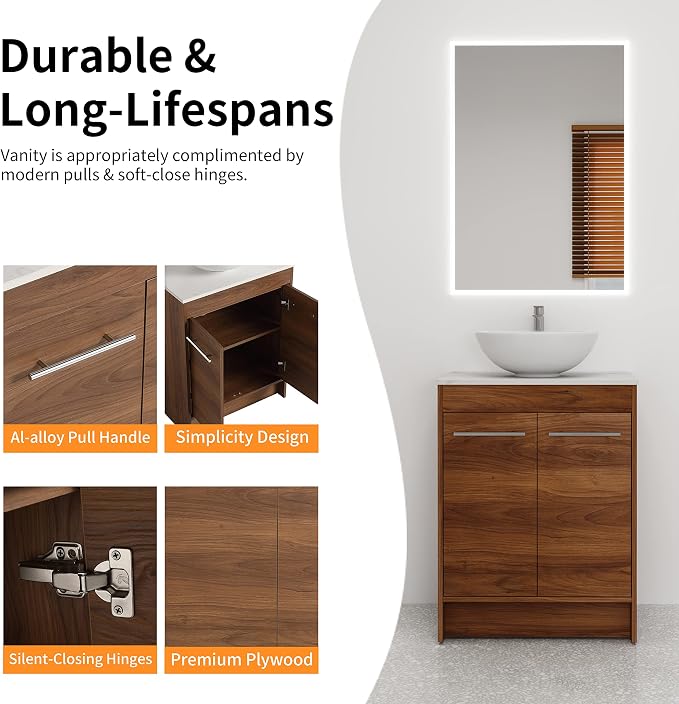 24 Inch Bathroom Vanity with Sink, Mordern Bathroom Vanity, Single Sink - Image 4