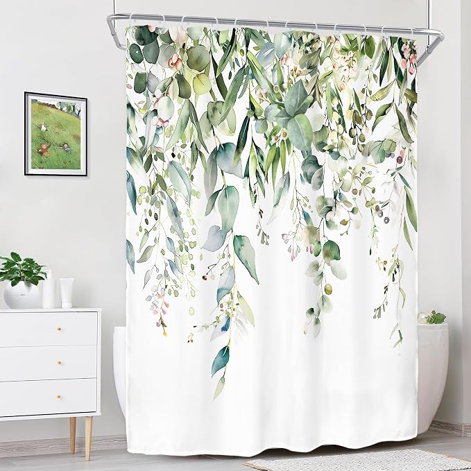 Riyidecor Small Green Eucalyptus Leaves Shower Curtain - Image 3