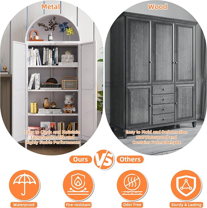 Kitchen Pantry Cabinet, 67in Tall Arched Storage Cabinet - Image 6