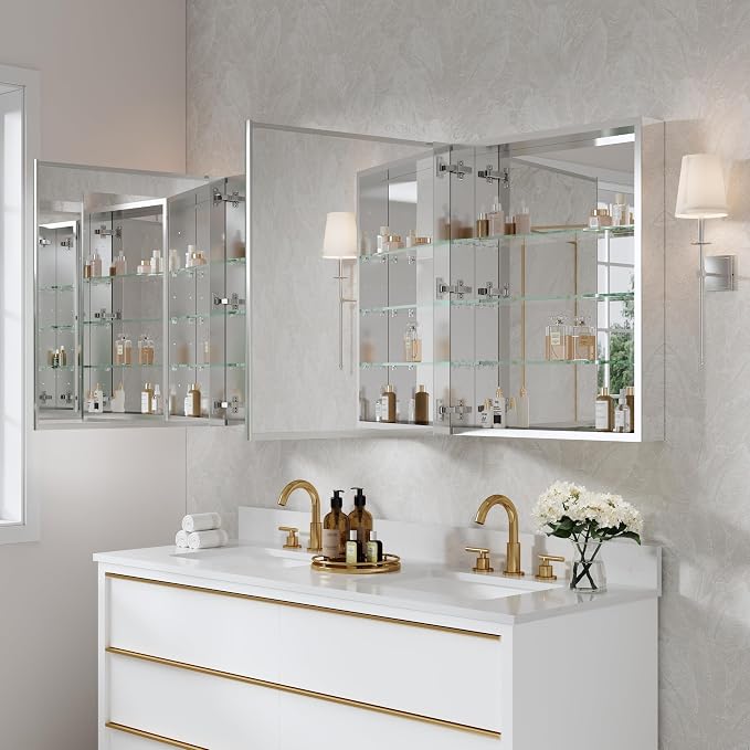 WELLFOR 60" x 30" Rectangle Medicine Cabinet Mirror, Surface Mount or Recessed - Image 14