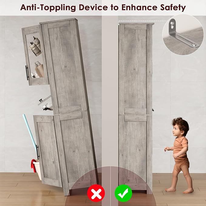 GarveeHome Tall Bathroom Cabinet, 67 in Storage Cabinet - Image 8