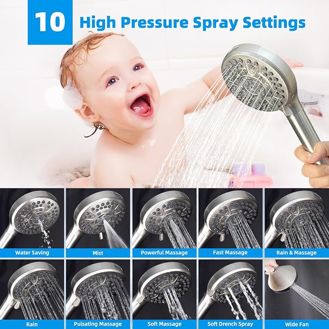 Hibbent All Metal 10'' Dual Filtered Rainfall Shower Head Combo, High Pressure - Image 2