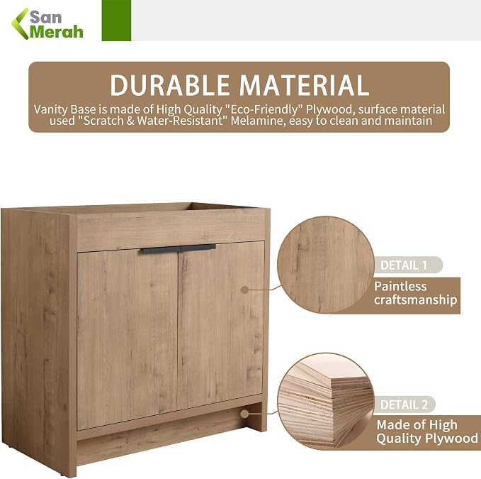 36 inch Bathroom Vanity with Sink, Bathroom Cabinet W/Single Ceramic Sink - Image 7