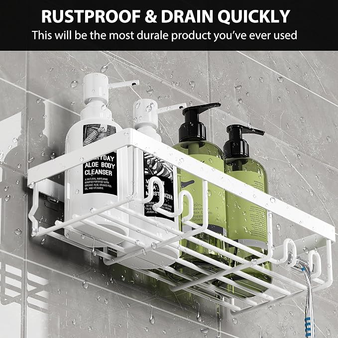 Moforoco Shower Caddy Shelf Organizer Rack, Self Adhesive Black Bathroom - Image 4
