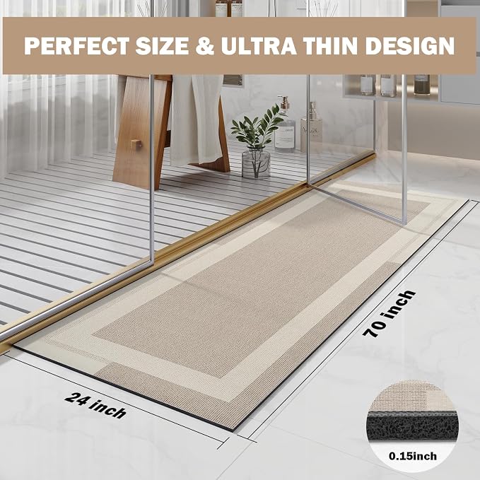Extra Long Non Slip Bathroom Runner Bath Mat, Rubber Backing Ultra Thin Bath - Image 2