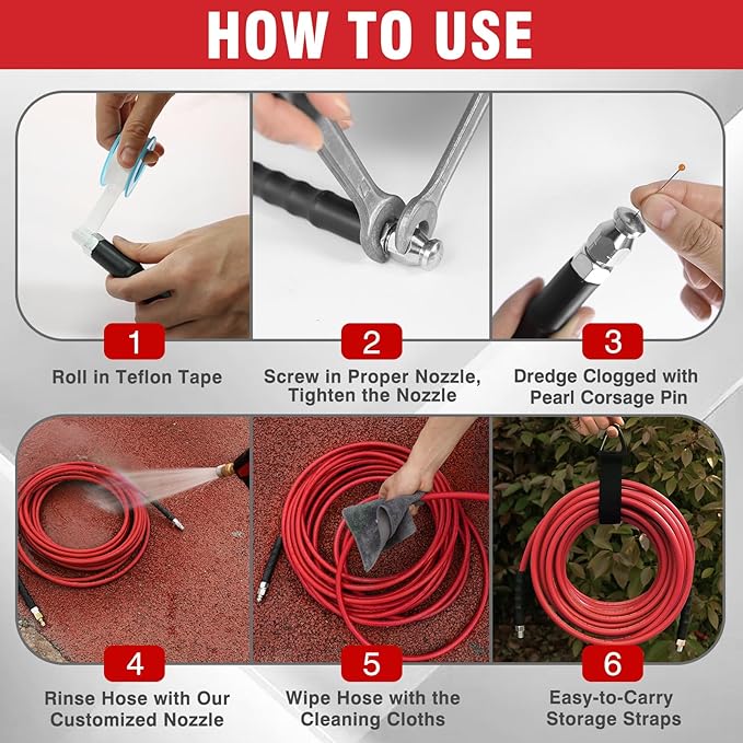Sewer Jetter Kit 50FT for Pressure Washer, 5800 PSI Drain Cleaner Hose 1/4 Inch - Image 5