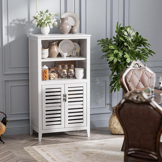 HITNET White Bathroom Cabinet, Bamboo Storage Cabinet Freestanding, Side Tall - Image 8