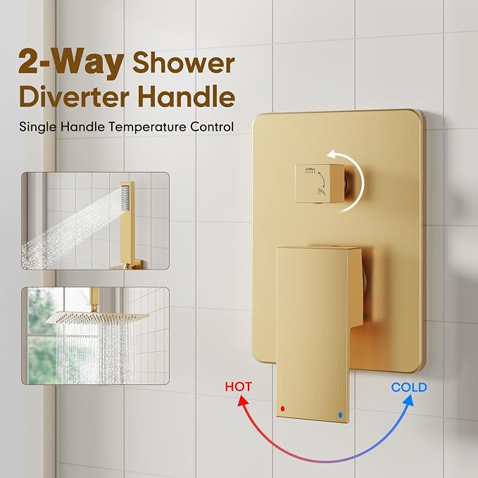 ESNBIA Gold Shower Head System, All Metal 12 Inches Ceiling Shower Faucet Set - Image 6