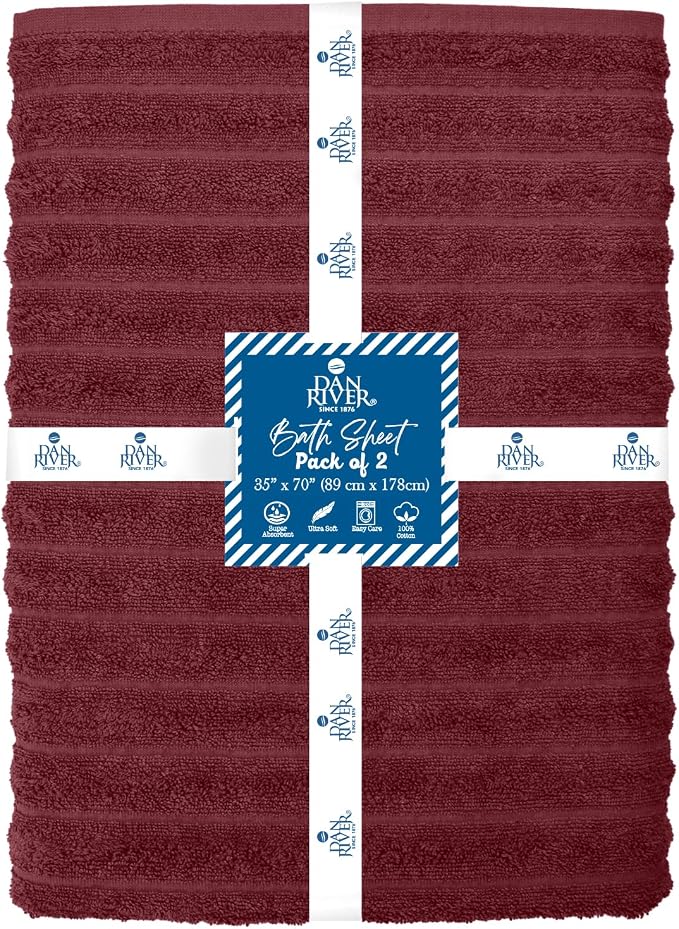 DAN RIVER Pack of 2 Bath Sheet 35x70 Inches, Ribbed Jumbo Bath Towels, Soft and - Image 2